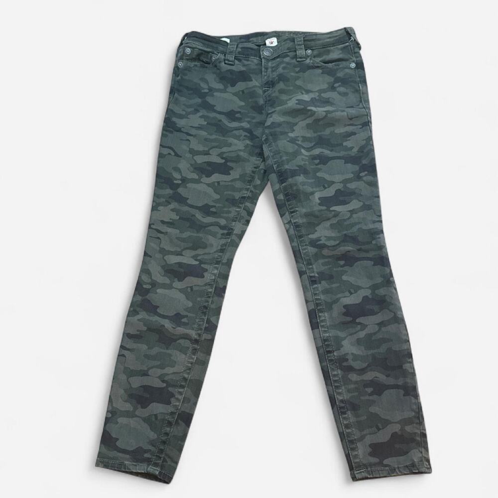True Religion Halle Mid Rise Green camo  super skinny jeans size 31